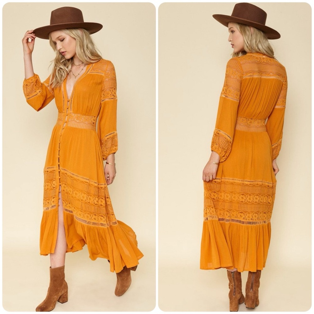 EUC Vintage Spell & the Gypsy Collective Maple Olivia Luxe Lace Midi Dress